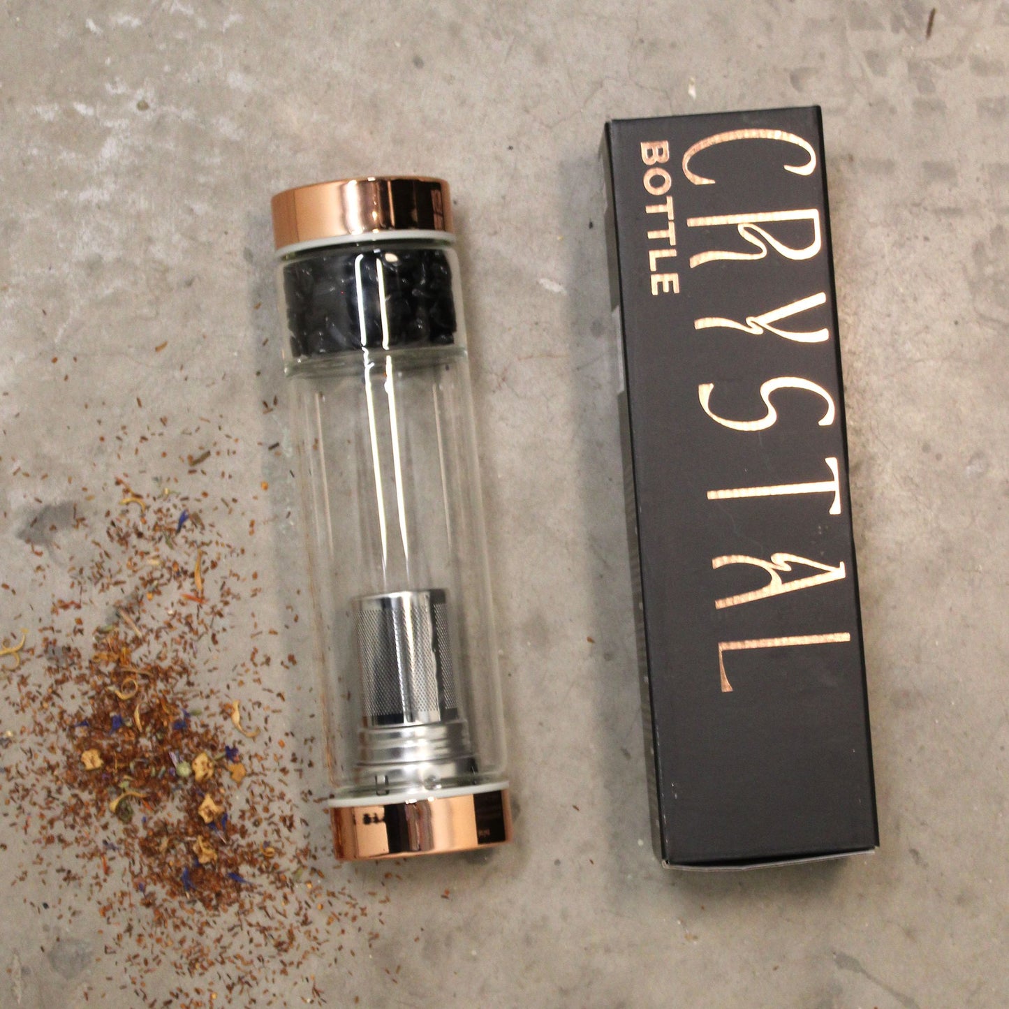 Botella de cristal para te  - oro rosa - Jasper rojo