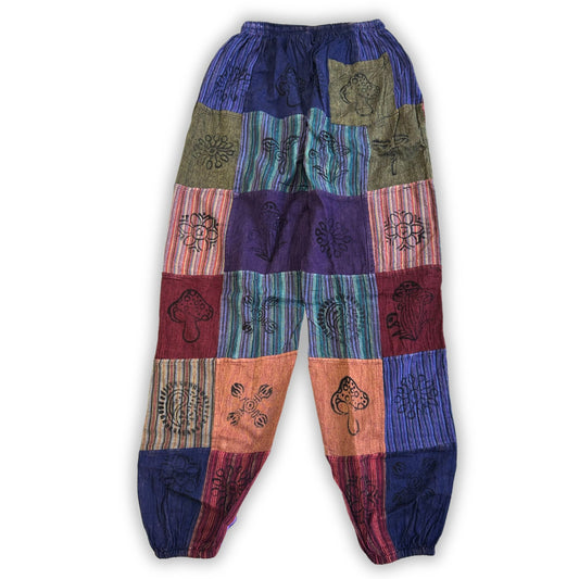 Sari Nómada - Pantalón Hongo - Diseños con Estampado en Bloque - Tonos Morados (105x127cm) S/M